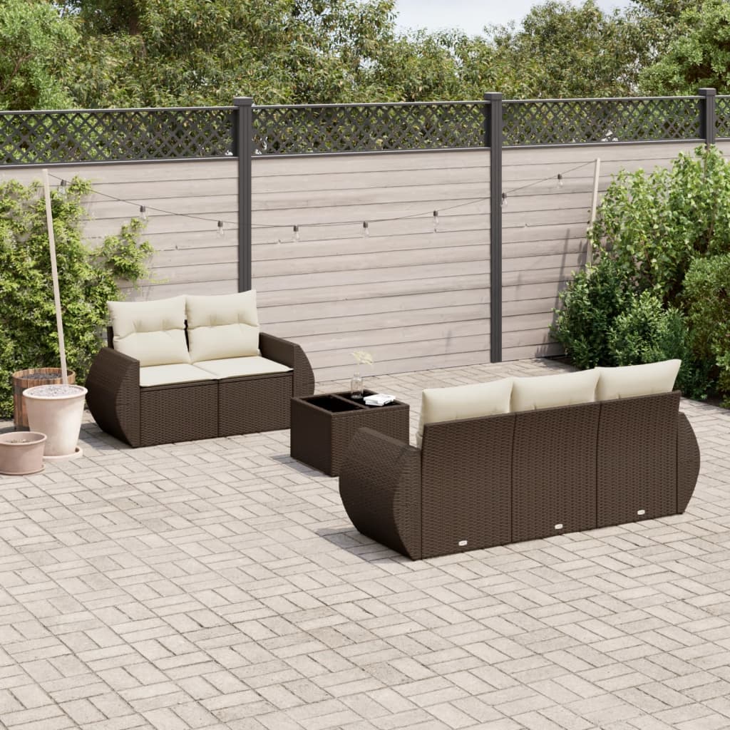 Set Divano da Giardino 6 pz con Cuscini Marrone in Polyrattan