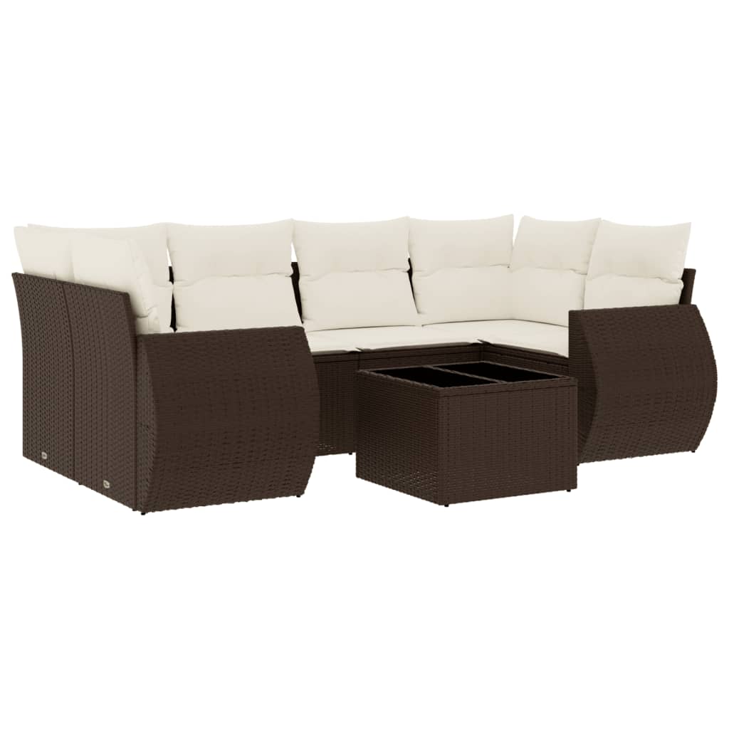 Set Divani da Giardino 7 pz con Cuscini Marrone in Polyrattan