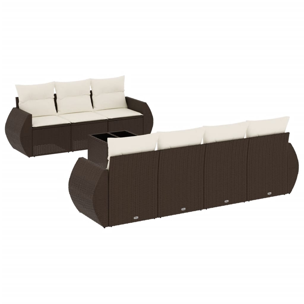 Set Divani da Giardino 8 pz con Cuscini Marrone in Polyrattan