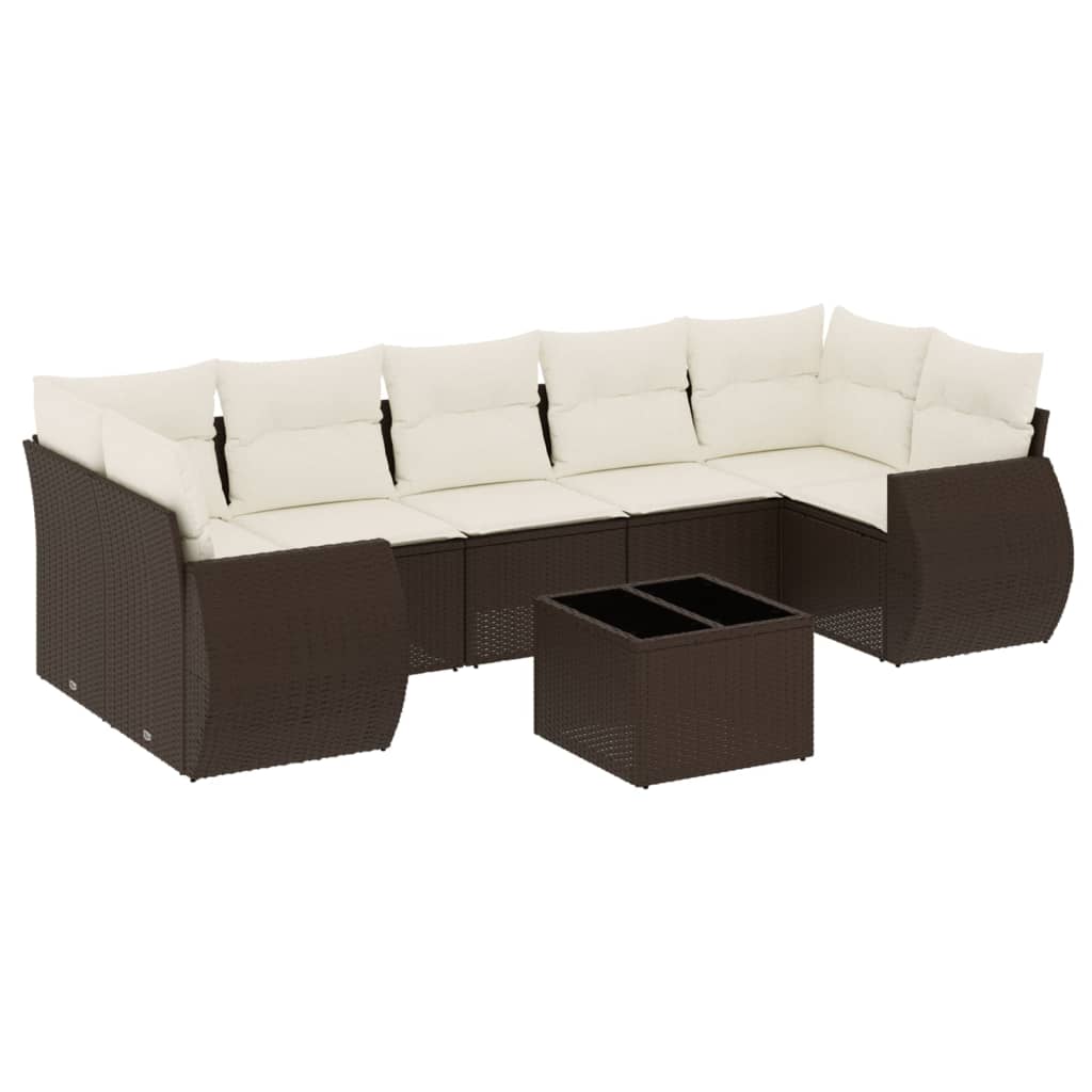 Set Divani da Giardino 8 pz con Cuscini Marrone in Polyrattan