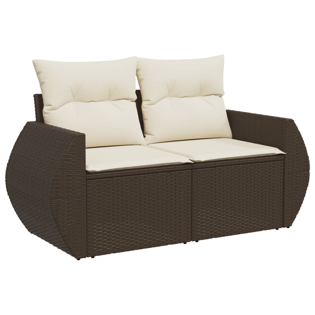 Set Divano da Giardino 4 pz con Cuscini Marrone in Polyrattan