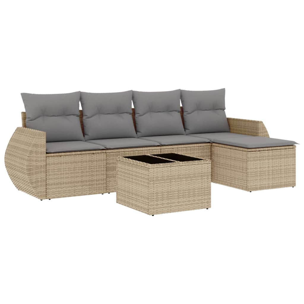 Set Divano da Giardino 6 pz con Cuscini Beige in Polyrattan