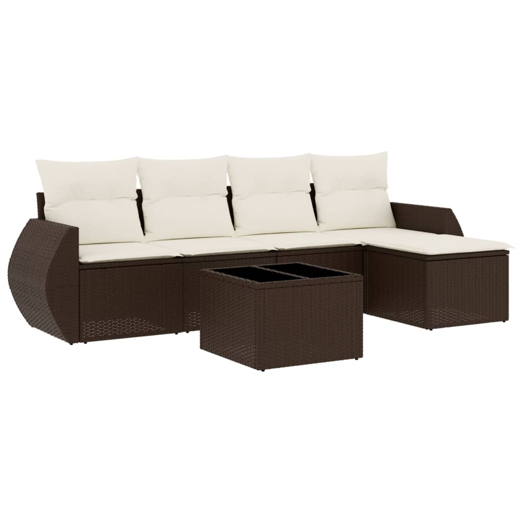 Set Divano da Giardino 6 pz con Cuscini Marrone in Polyrattan