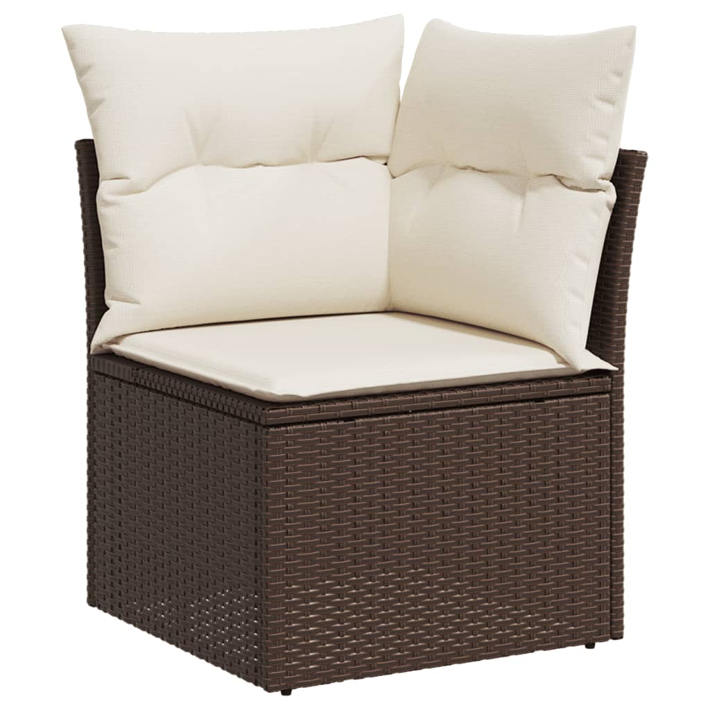 Set Divano da Giardino 4 pz con Cuscini Marrone in Polyrattan