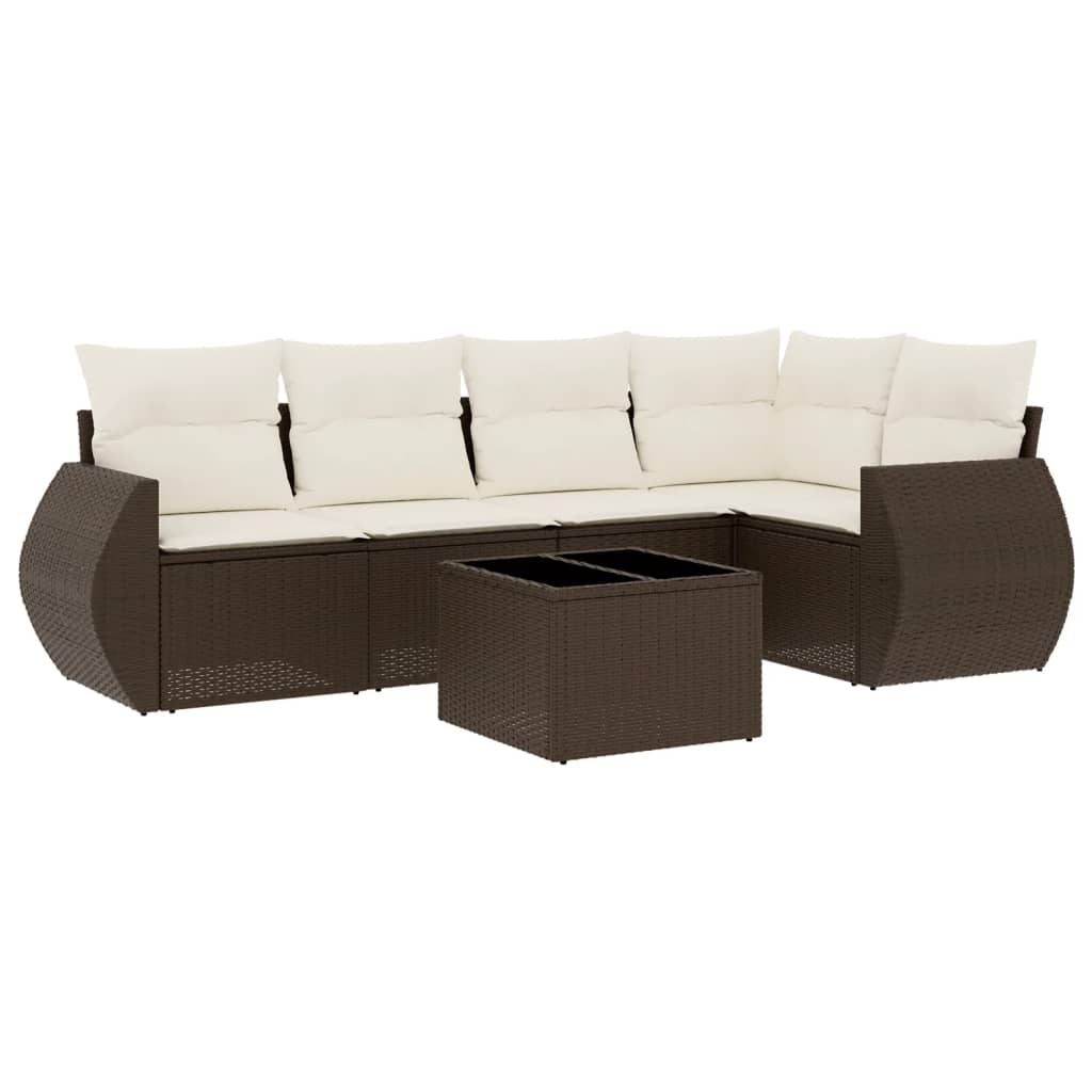 Set Divano da Giardino 6 pz con Cuscini Marrone in Polyrattan