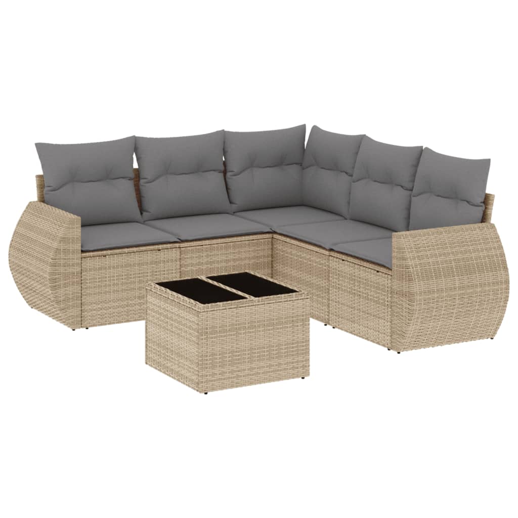 Set Divano da Giardino 6 pz con Cuscini Beige in Polyrattan