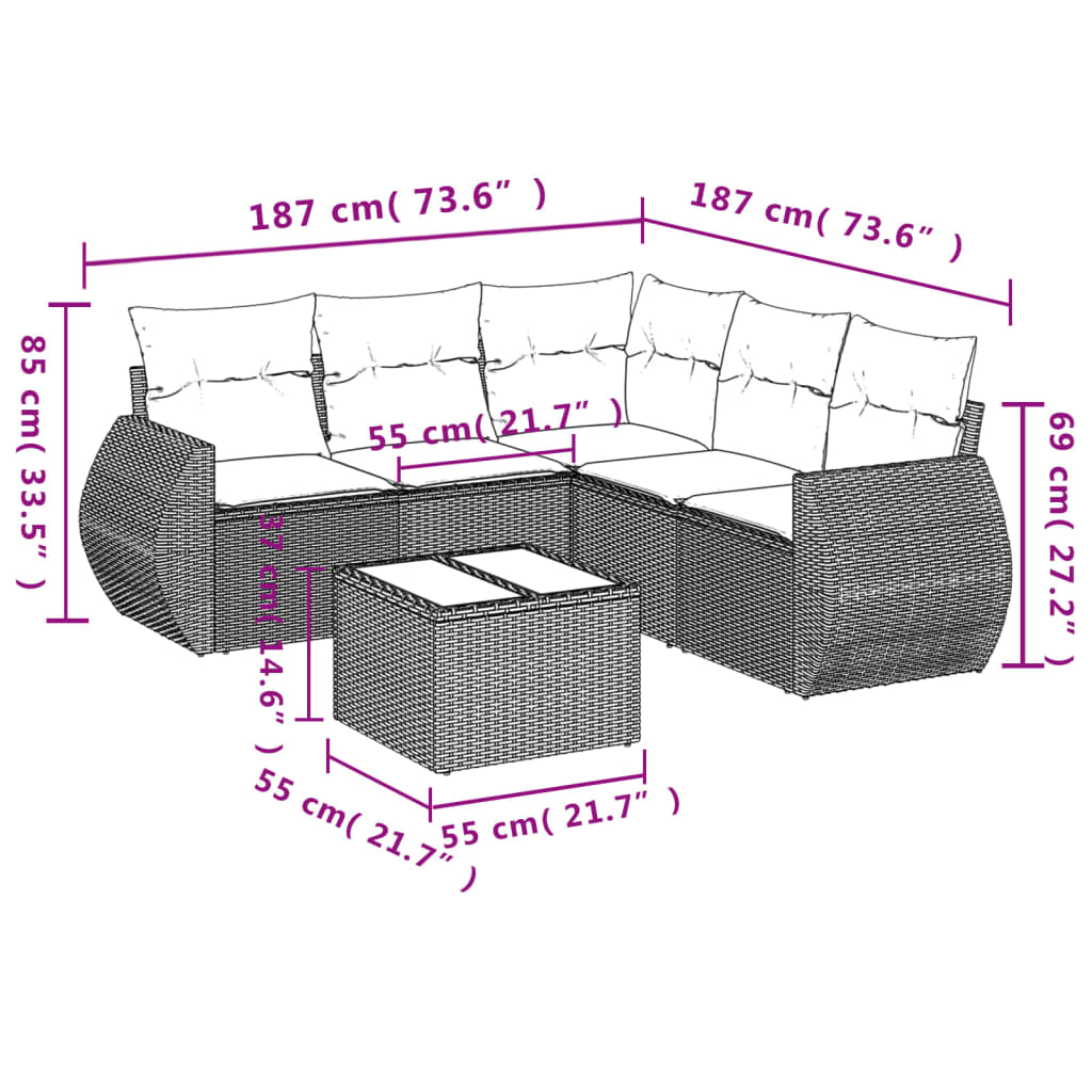 Set Divano da Giardino 6 pz con Cuscini Beige in Polyrattan