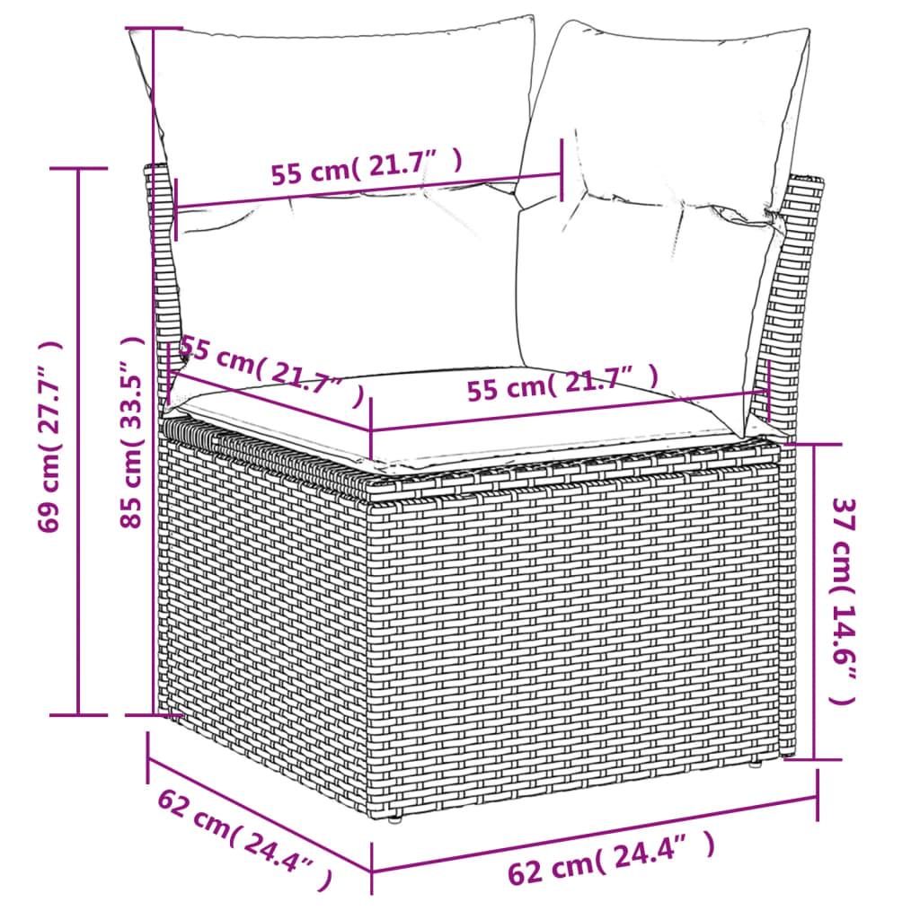 Set Divano da Giardino 5 pz con Cuscini Marrone in Polyrattan