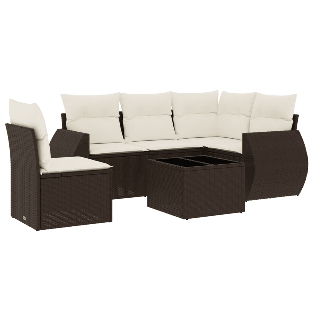 Set Divano da Giardino 6 pz con Cuscini Marrone in Polyrattan