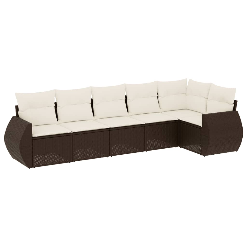 Set Divano da Giardino 6 pz con Cuscini Marrone in Polyrattan