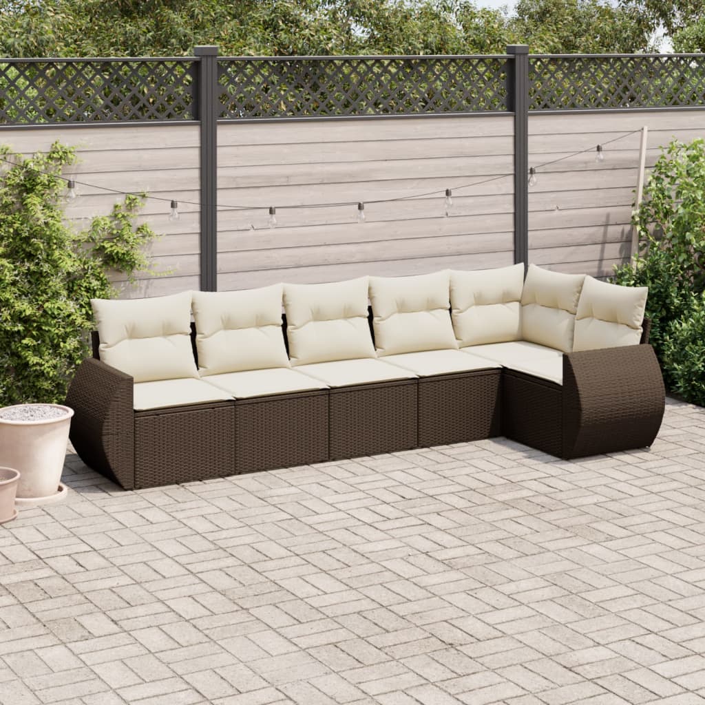 Set Divano da Giardino 6 pz con Cuscini Marrone in Polyrattan