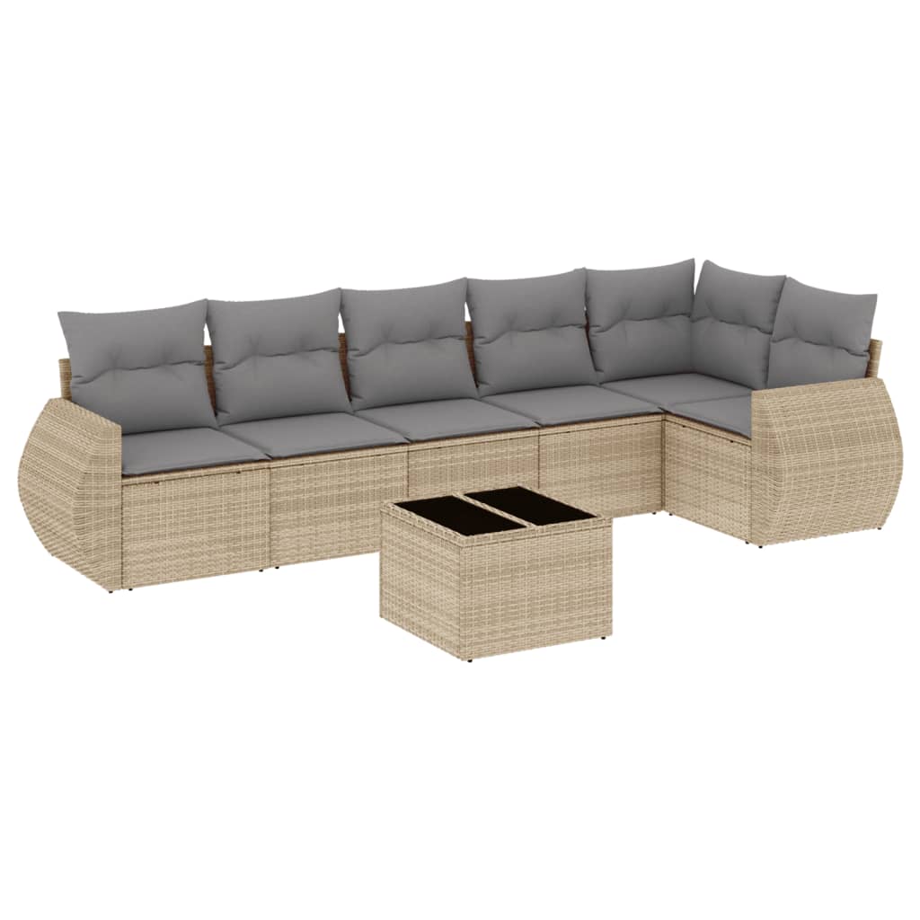 Set Divani da Giardino 7 pz con Cuscini Beige in Polyrattan