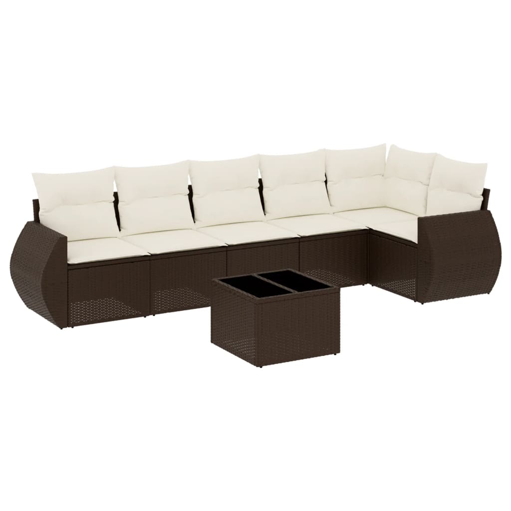 Set Divani da Giardino 7 pz con Cuscini Marrone in Polyrattan