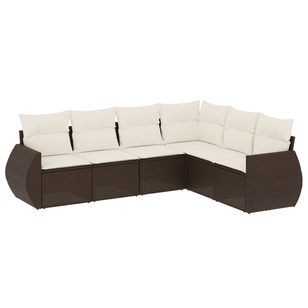 Set Divano da Giardino 6 pz con Cuscini Marrone in Polyrattan