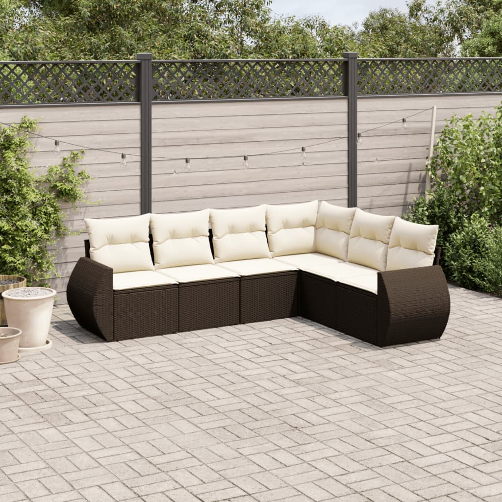 Set Divano da Giardino 6 pz con Cuscini Marrone in Polyrattan