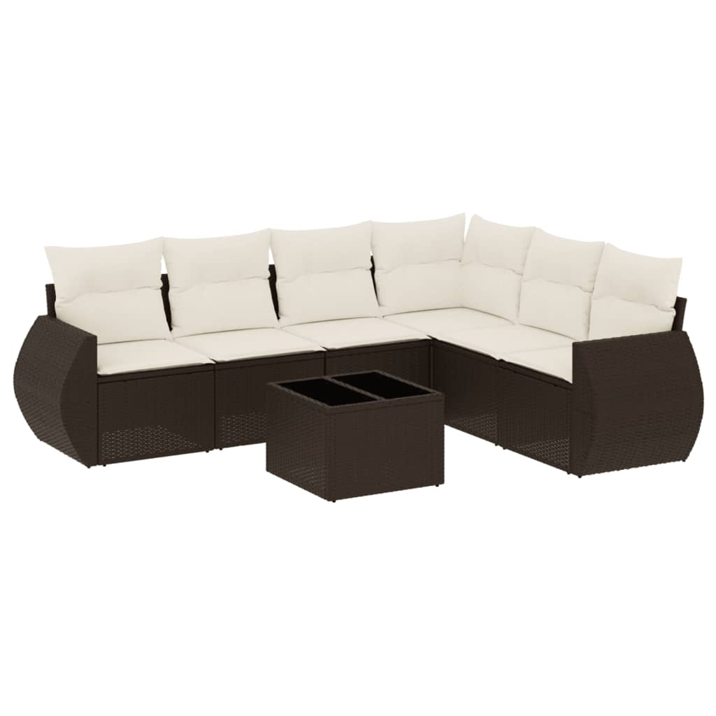 Set Divani da Giardino 7 pz con Cuscini Marrone in Polyrattan