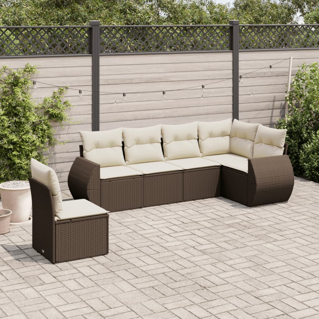 Set Divano da Giardino 6 pz con Cuscini Marrone in Polyrattan