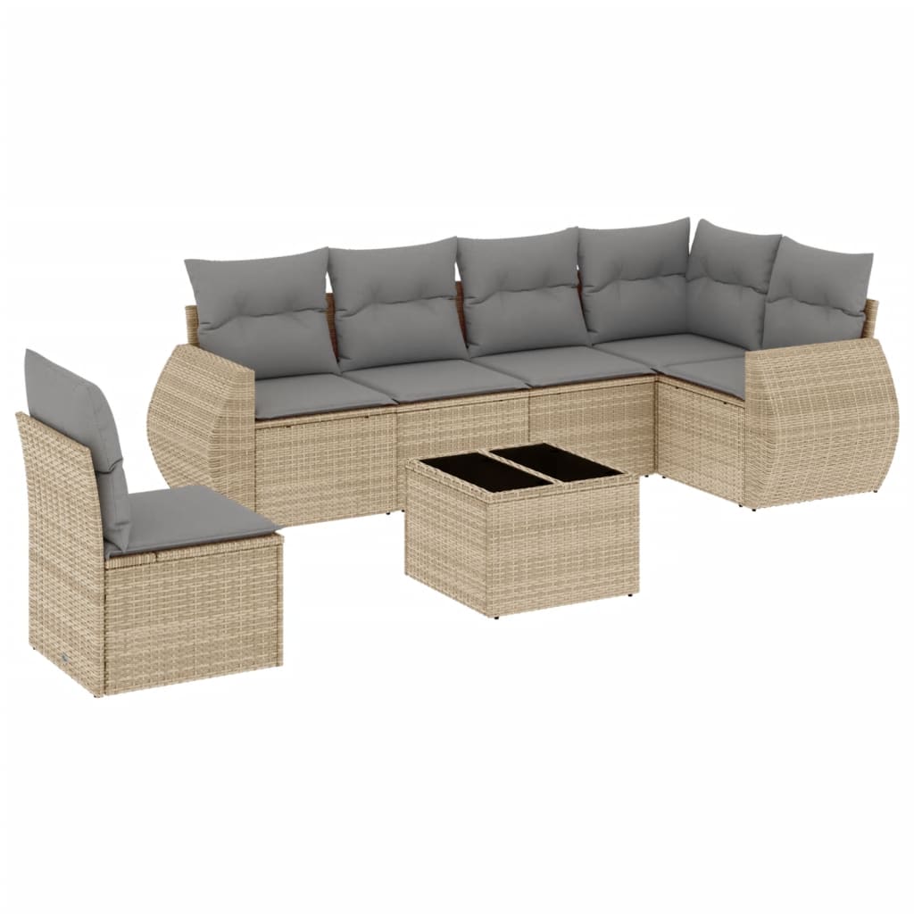 Set Divani da Giardino 7 pz con Cuscini Beige in Polyrattan