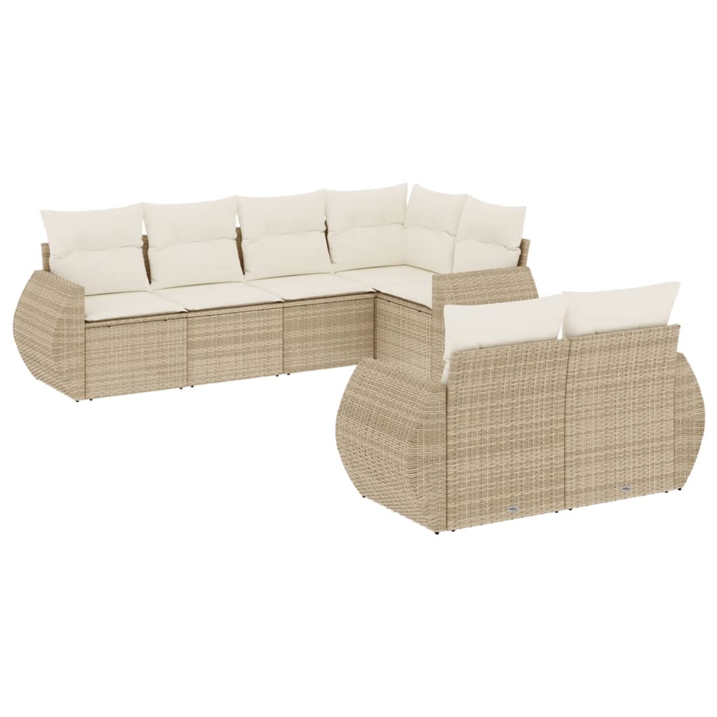 Set Divani da Giardino 7 pz con Cuscini Beige in Polyrattan