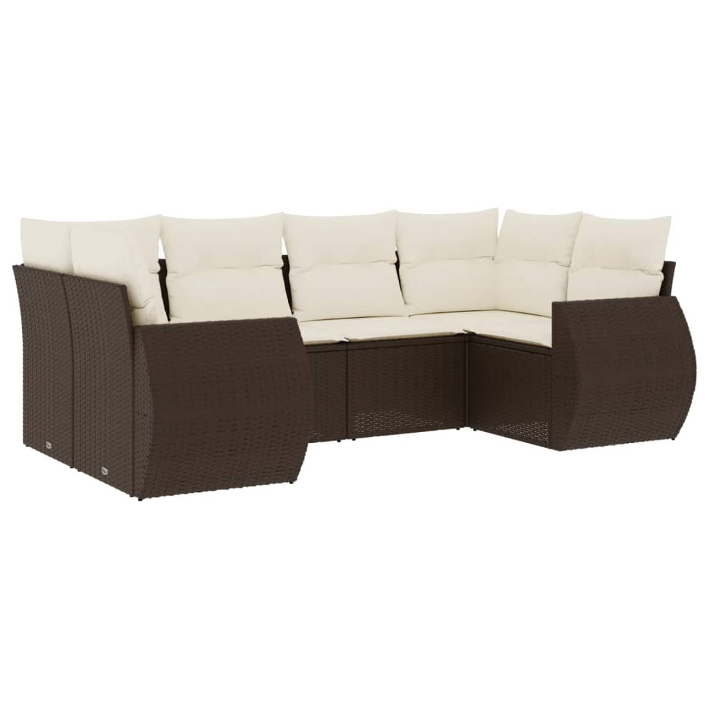 Set Divano da Giardino 6 pz con Cuscini Marrone in Polyrattan