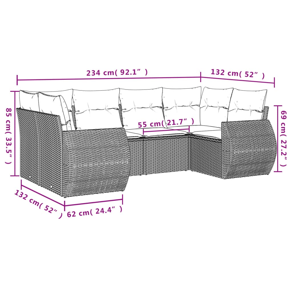 Set Divano da Giardino 6 pz con Cuscini Marrone in Polyrattan