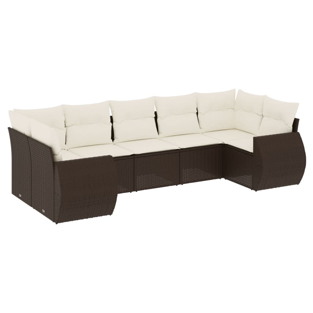 Set Divani da Giardino 7 pz con Cuscini Marrone in Polyrattan