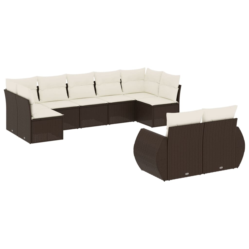 Set Divani da Giardino 9pz con Cuscini Marrone in Polyrattan