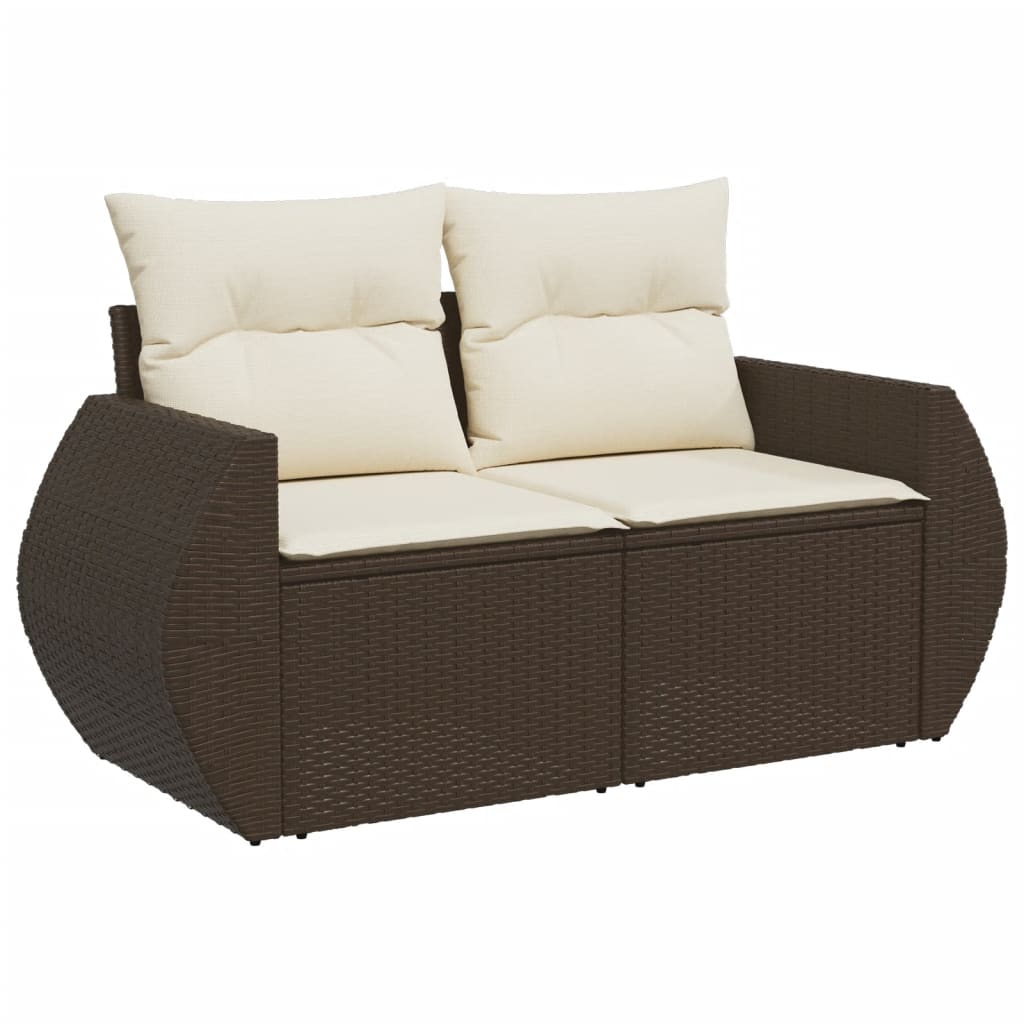 Set Divani da Giardino 10pz con Cuscini in Polyrattan Marrone