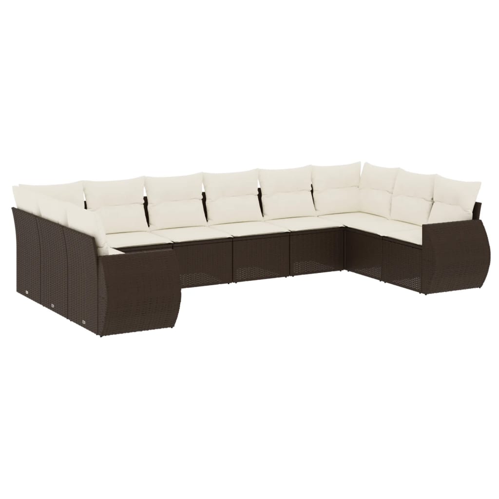 Set Divani da Giardino 10pz con Cuscini in Polyrattan Marrone