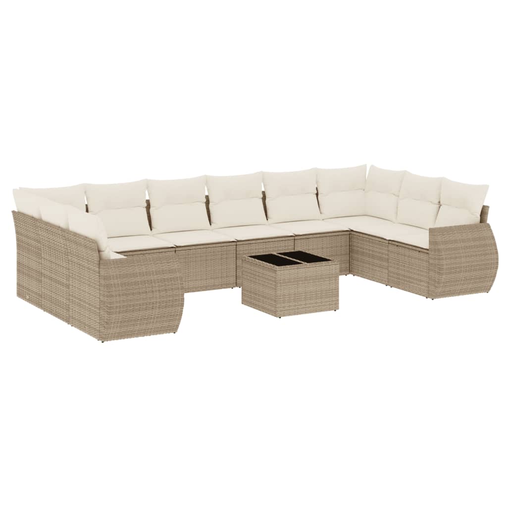 Set Divani da Giardino 11 pz con Cuscini Beige in Polyrattan