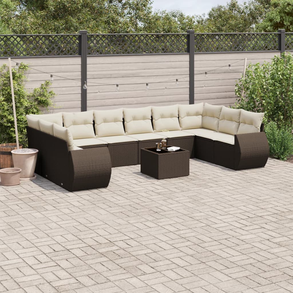 Set Divani da Giardino 11 pz con Cuscini Polyrattan Marrone