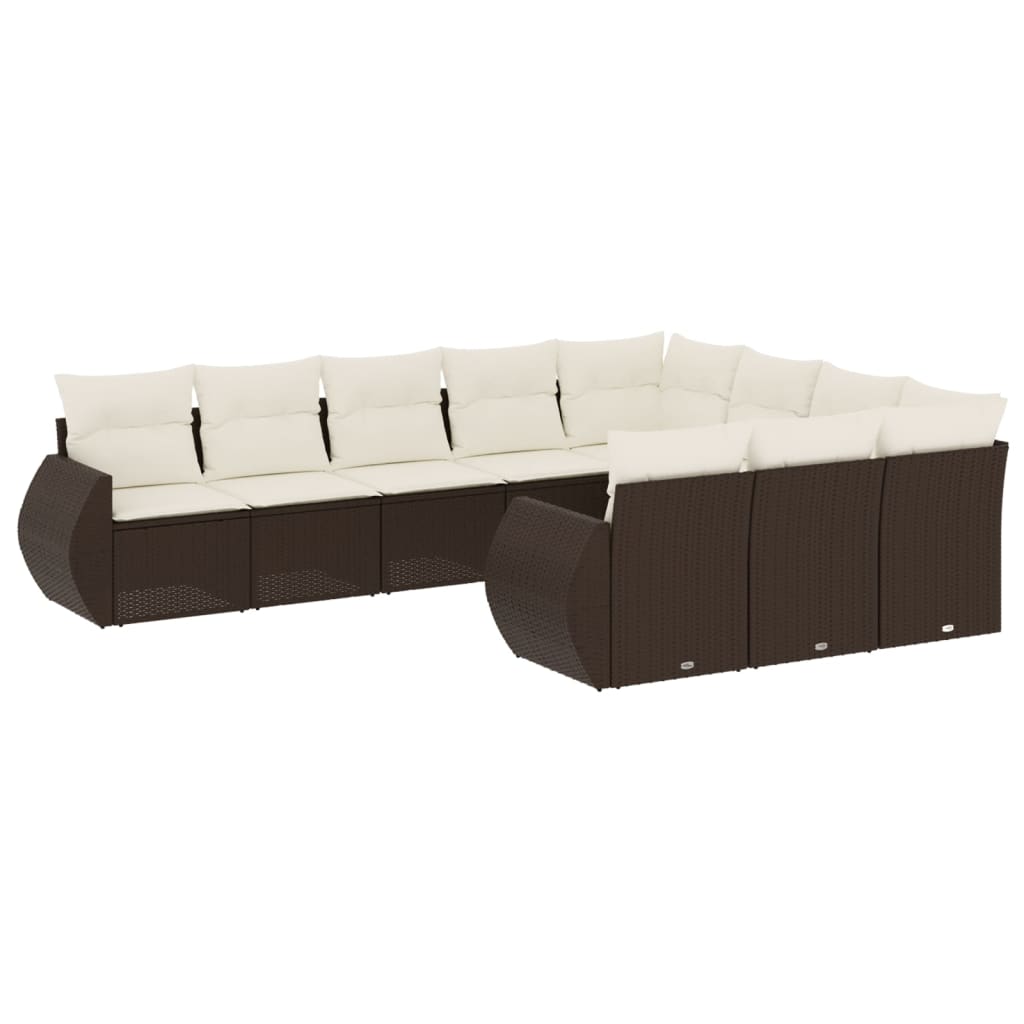 Set Divani da Giardino 10pz con Cuscini in Polyrattan Marrone