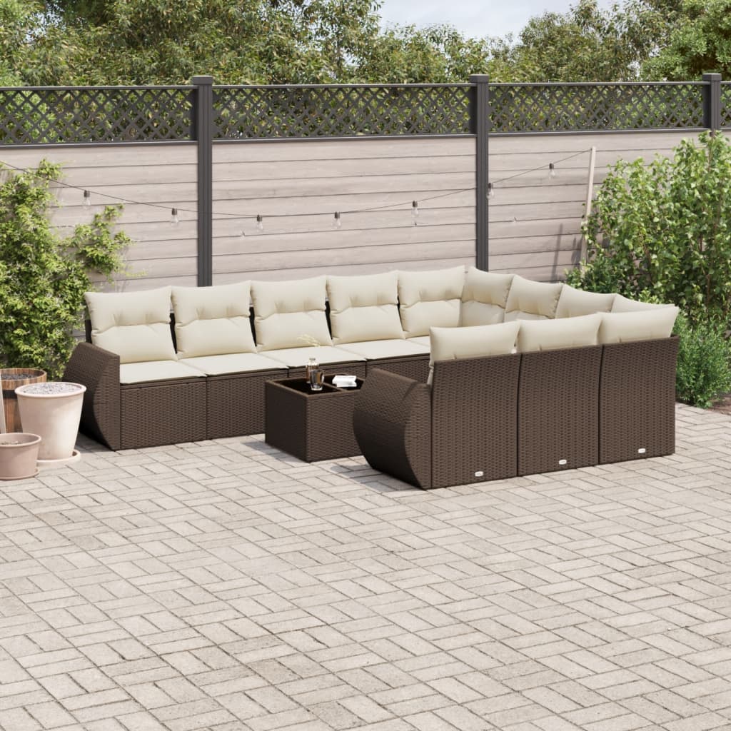 Set Divani da Giardino 11 pz con Cuscini Polyrattan Marrone