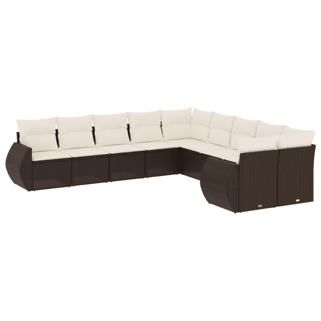 Set Divani da Giardino 10pz con Cuscini in Polyrattan Marrone