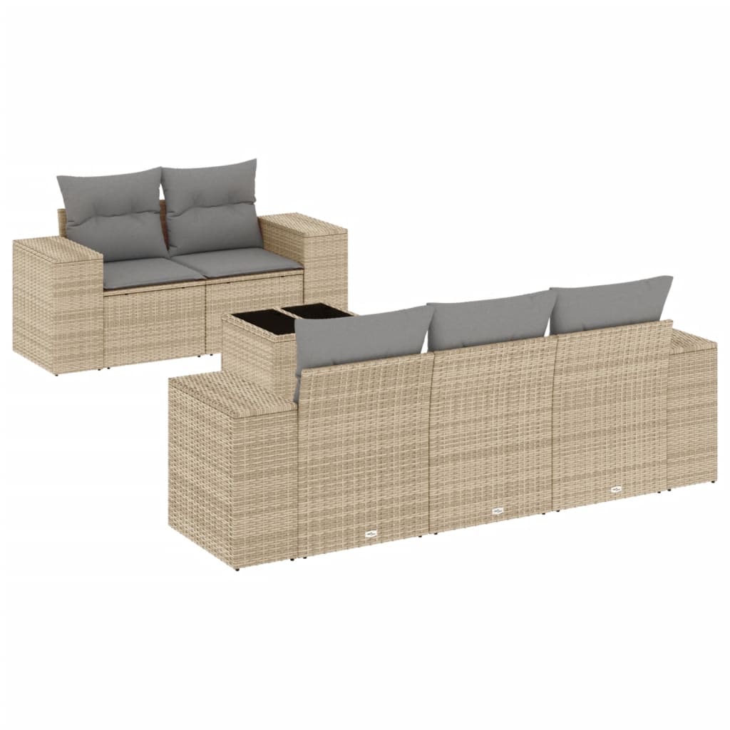 Set Divano da Giardino 6 pz con Cuscini Beige in Polyrattan