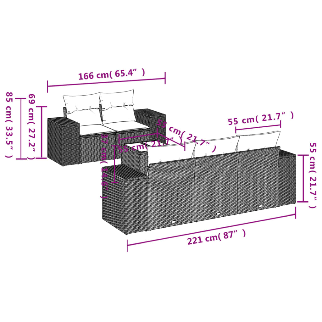 Set Divano da Giardino 6 pz con Cuscini Beige in Polyrattan