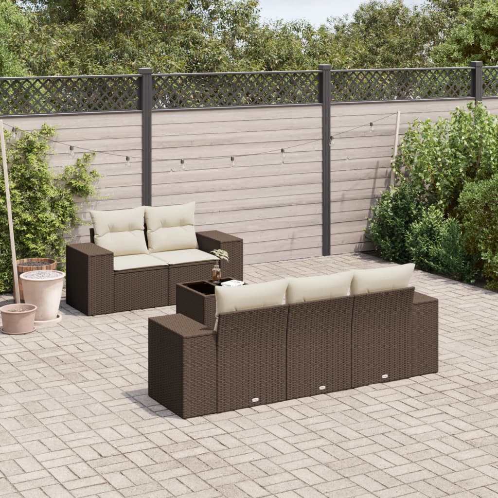 Set Divano da Giardino 6 pz con Cuscini Marrone in Polyrattan