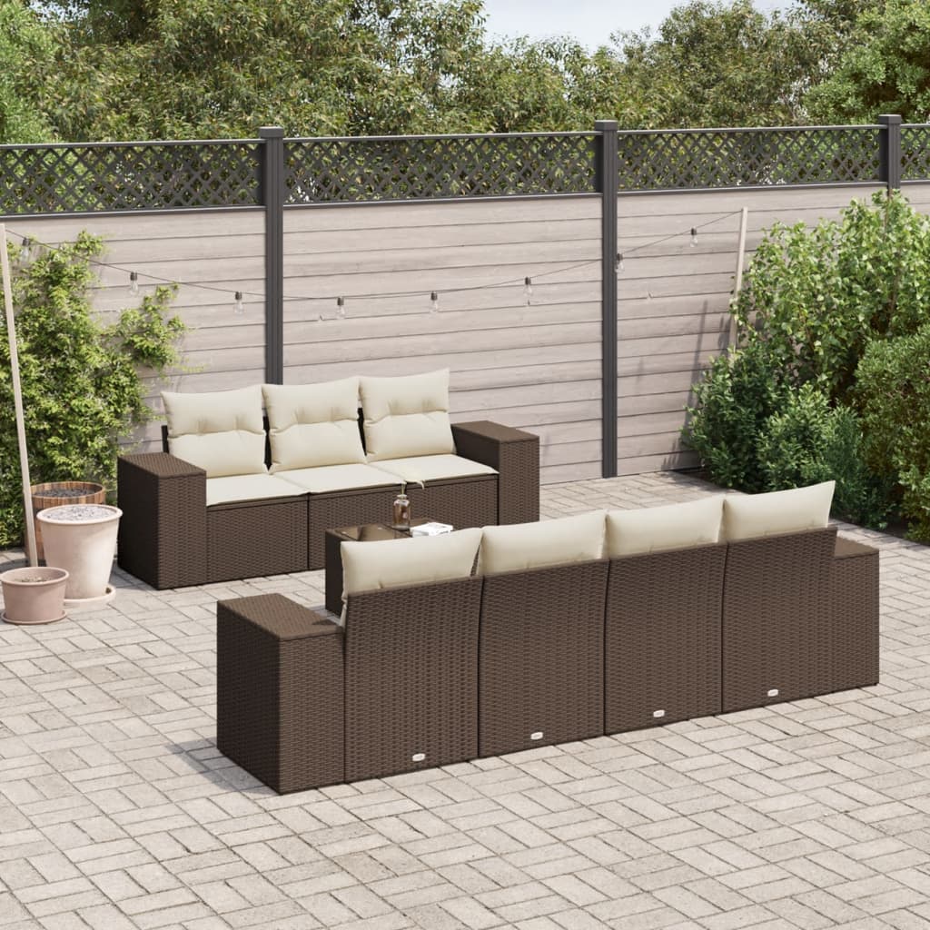 Set Divani da Giardino 8 pz con Cuscini Marrone in Polyrattan