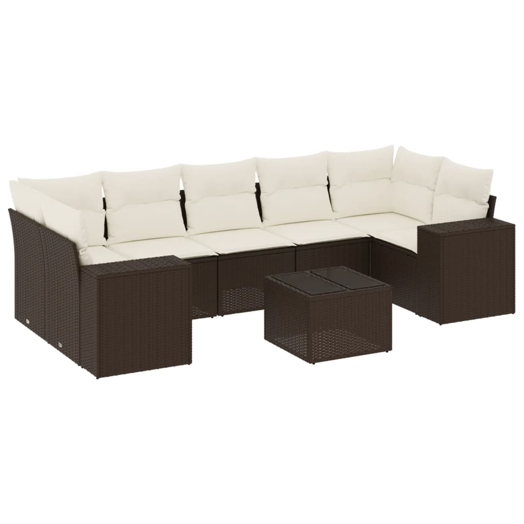 Set Divani da Giardino 8 pz con Cuscini Marrone in Polyrattan