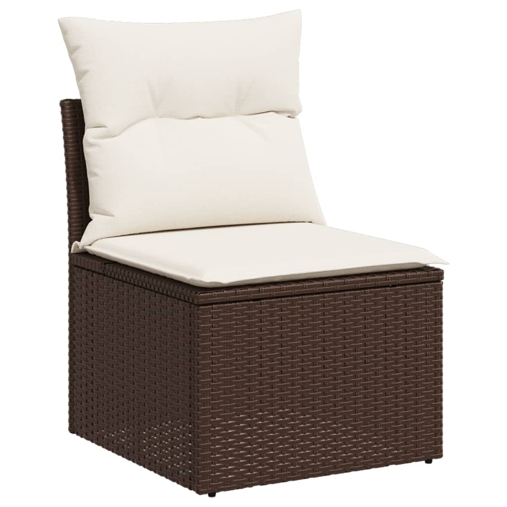 Set Divano da Giardino 4 pz con Cuscini Marrone in Polyrattan