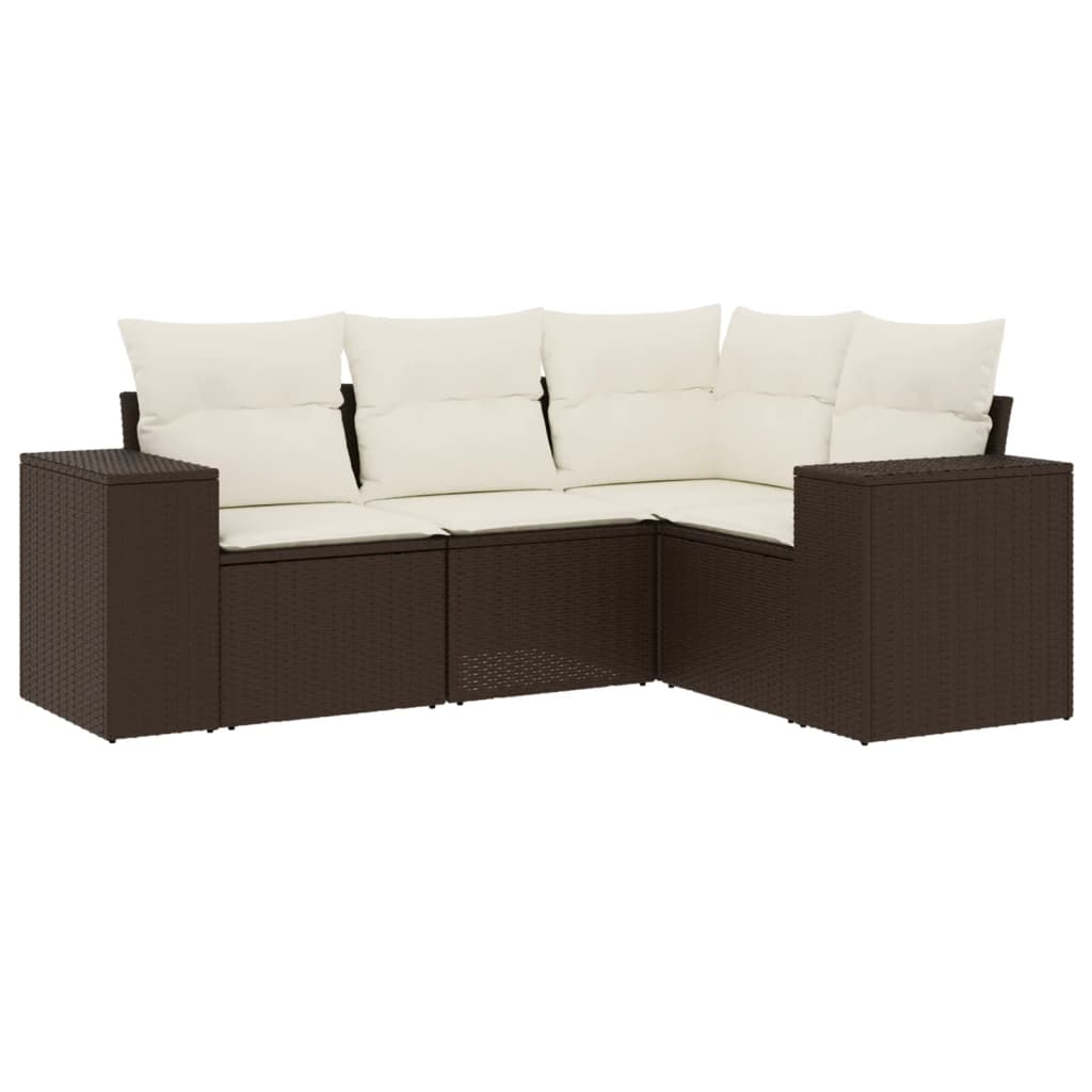 Set Divano da Giardino 4 pz con Cuscini Marrone in Polyrattan