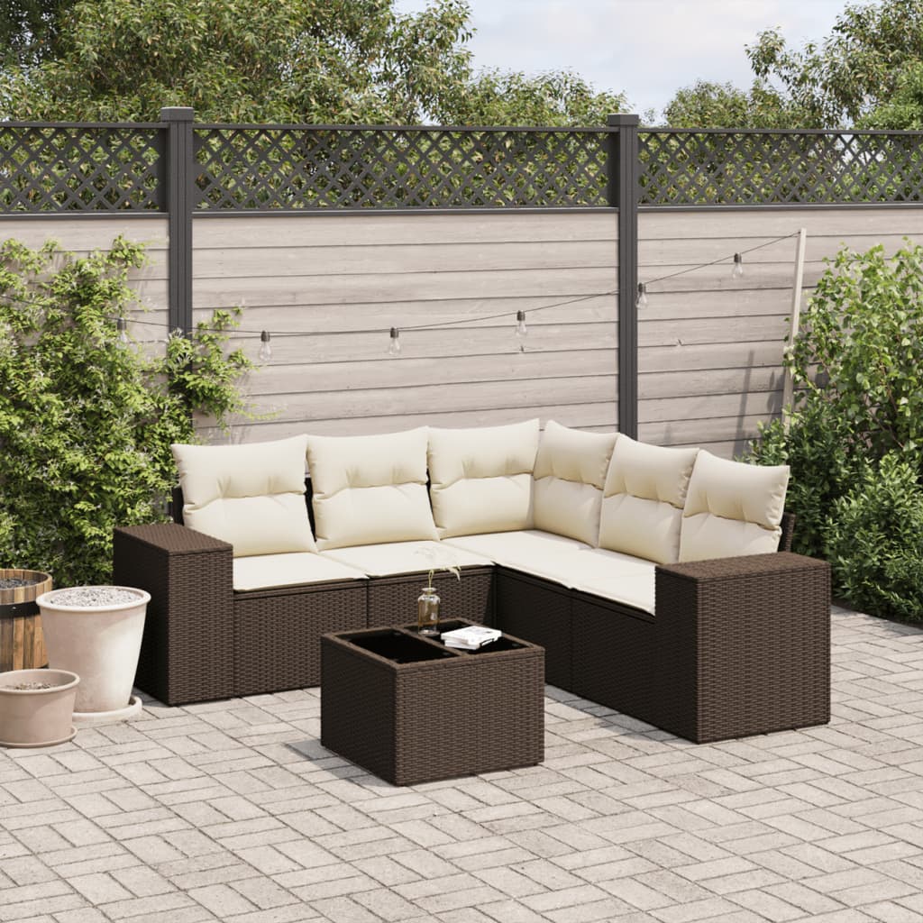 Set Divano da Giardino 6 pz con Cuscini Marrone in Polyrattan