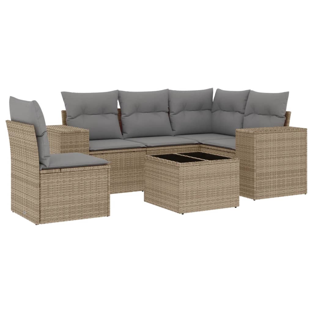 Set Divano da Giardino 6 pz con Cuscini Beige in Polyrattan