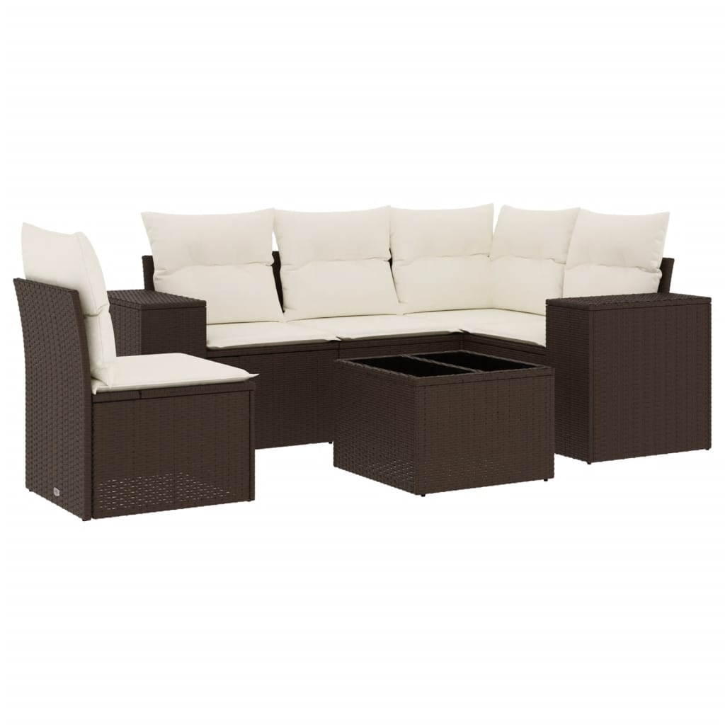 Set Divano da Giardino 6 pz con Cuscini Marrone in Polyrattan