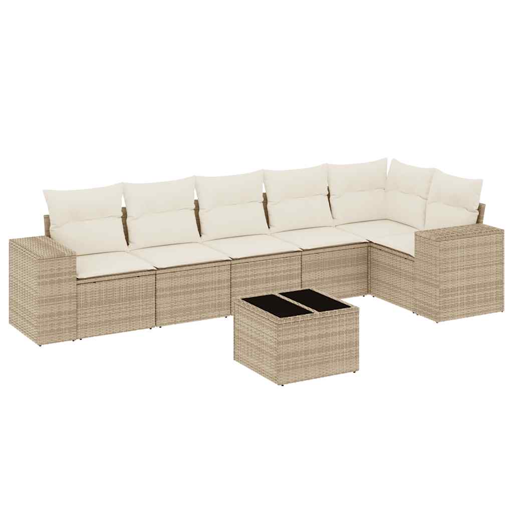 Set Divani da Giardino 7 pz con Cuscini Beige in Polyrattan