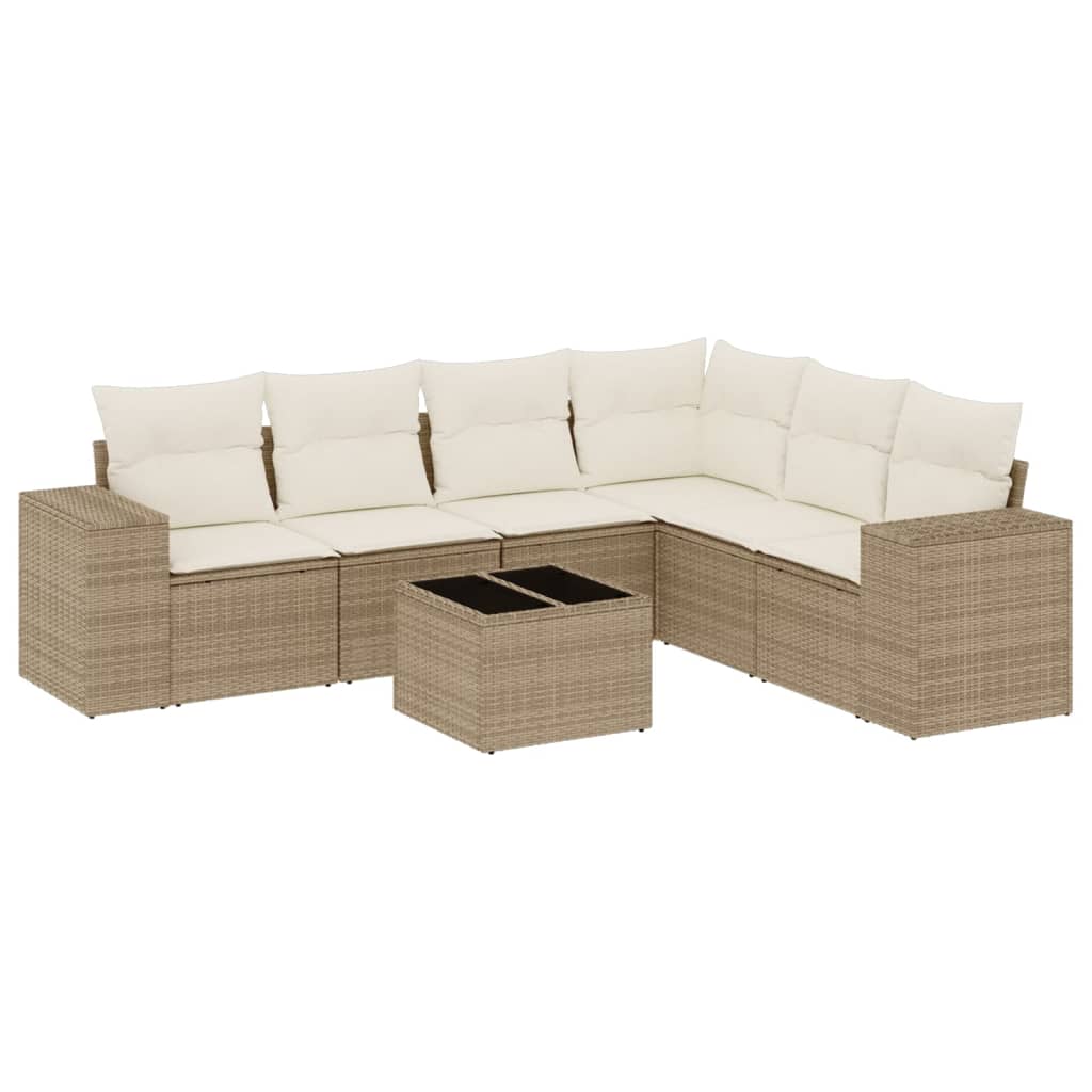 Set Divani da Giardino 7 pz con Cuscini Beige in Polyrattan