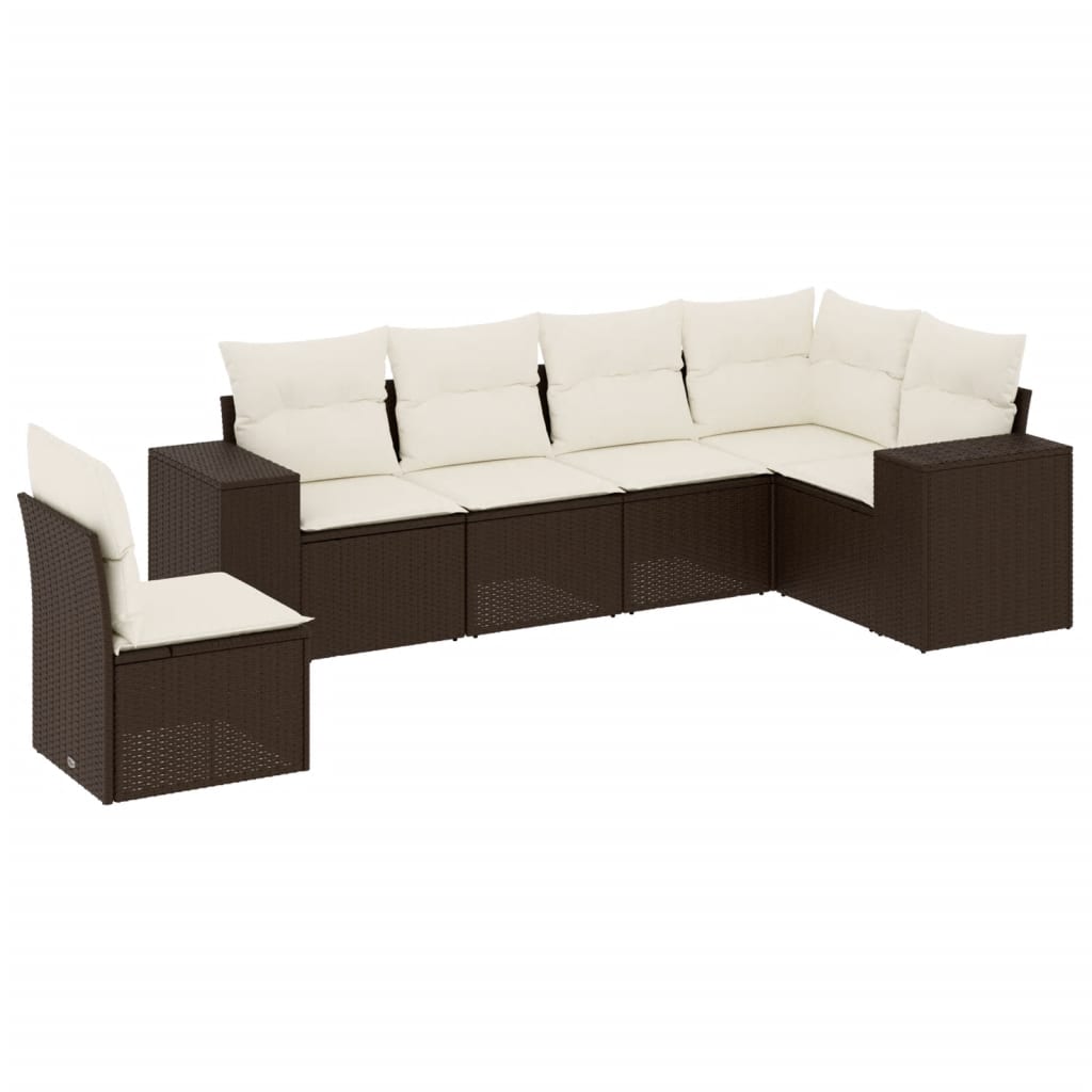 Set Divano da Giardino 6 pz con Cuscini Marrone in Polyrattan