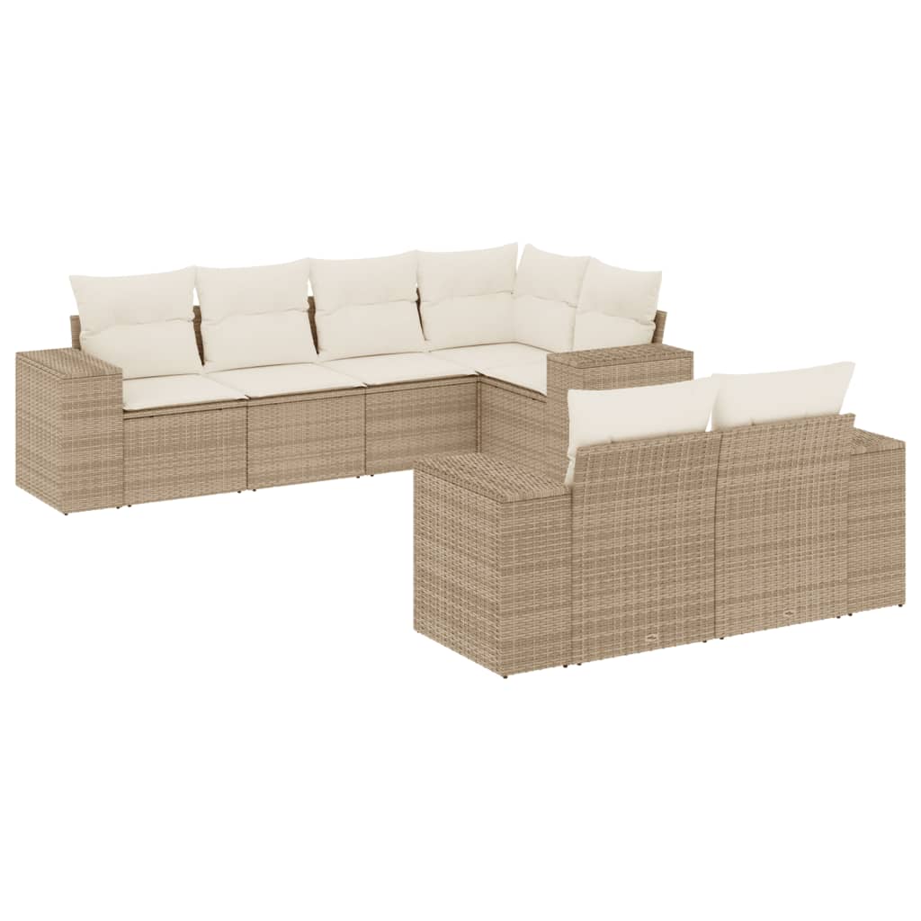 Set Divani da Giardino 7 pz con Cuscini Beige in Polyrattan