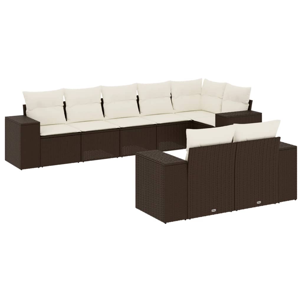 Set Divani da Giardino 8 pz con Cuscini Marrone in Polyrattan