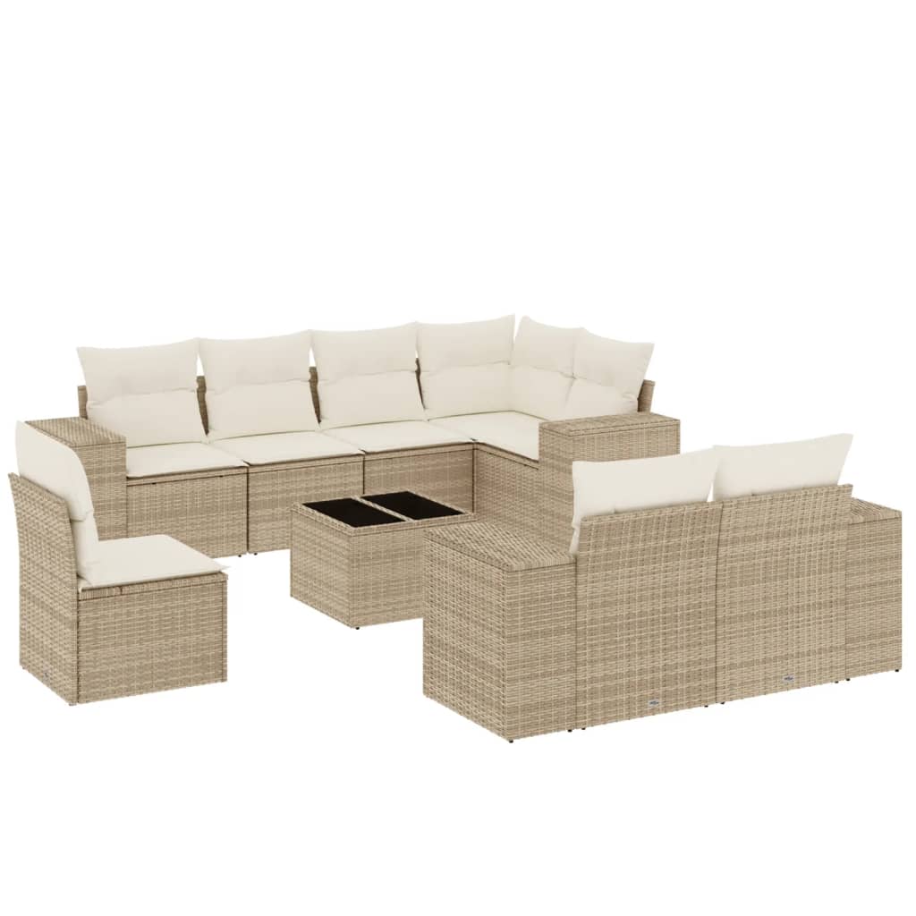 Set Divano da Giardino 9 pz con Cuscini Beige in Polyrattan